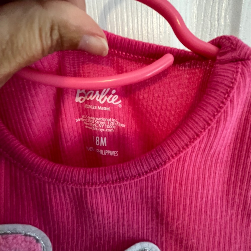 Barbie Dress 18M Pink Ruffle Tulle Sparkle Logo Adorable Infant Girl - Picture 4 of 7